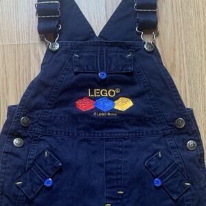 Vintage LEGO Toddler Shortalls 24M Navy Overalls Embroidered Brick Logo Baby